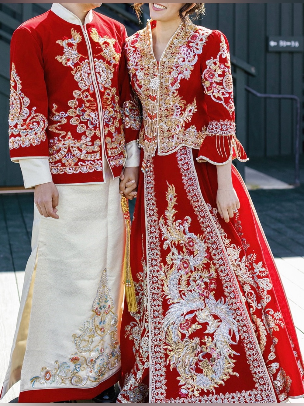 Matching Red silver and gold Wedding Dress and Men’s outfit